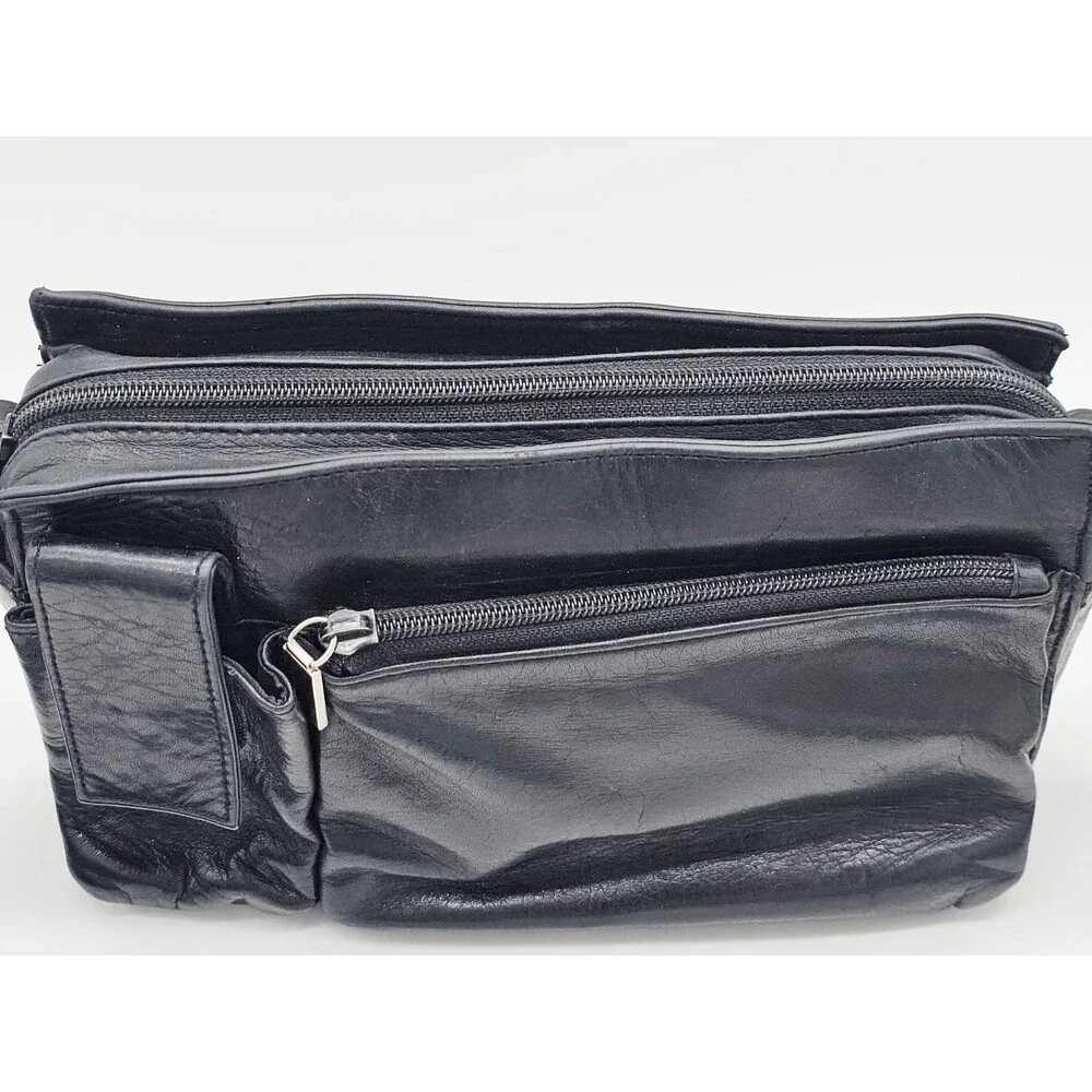 Perlina New York Leather Purse Black Shoulder Bag Pockets Vintage Designer